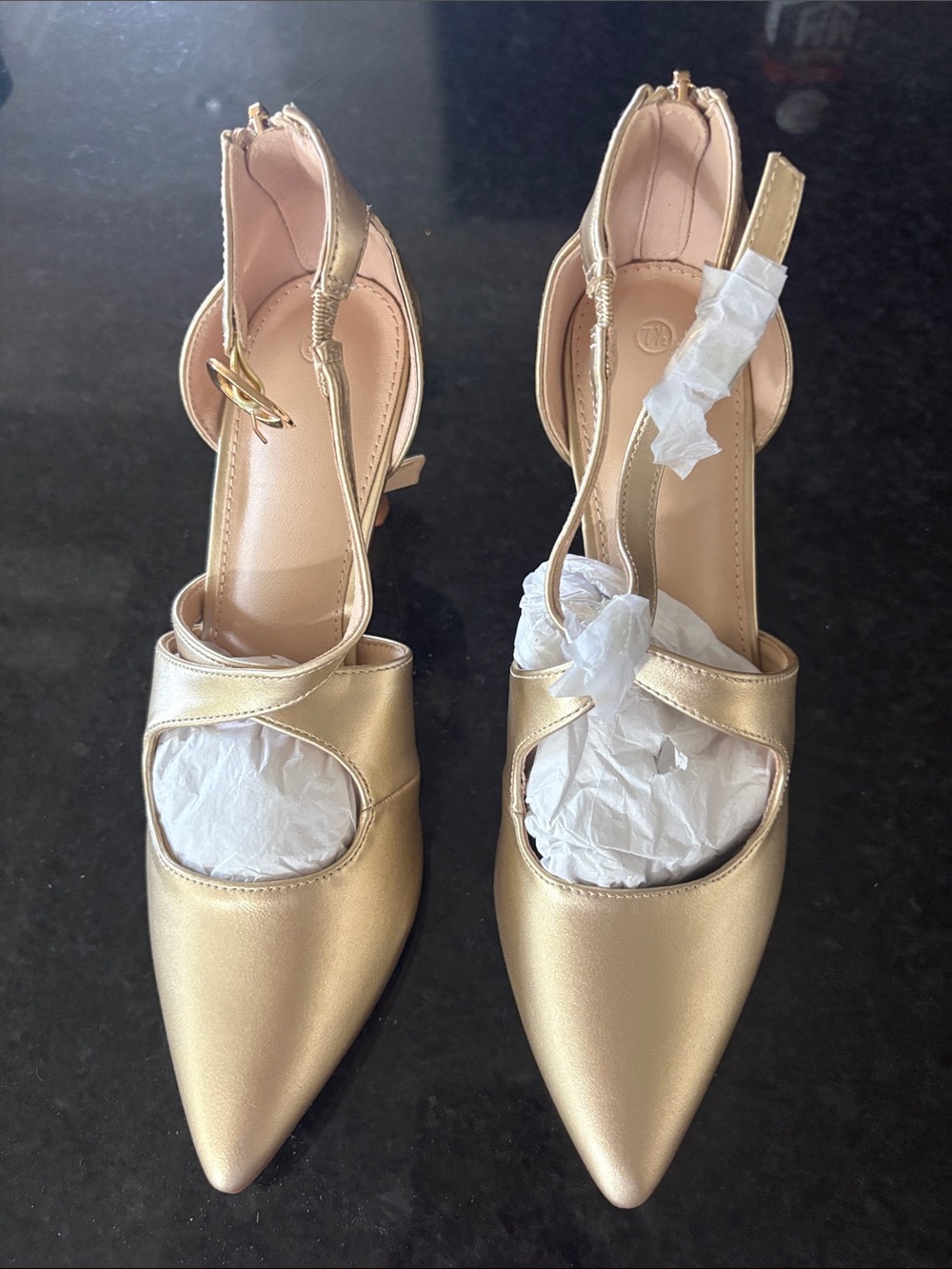 Metallic Gold Pointed Slingback Heels for Women